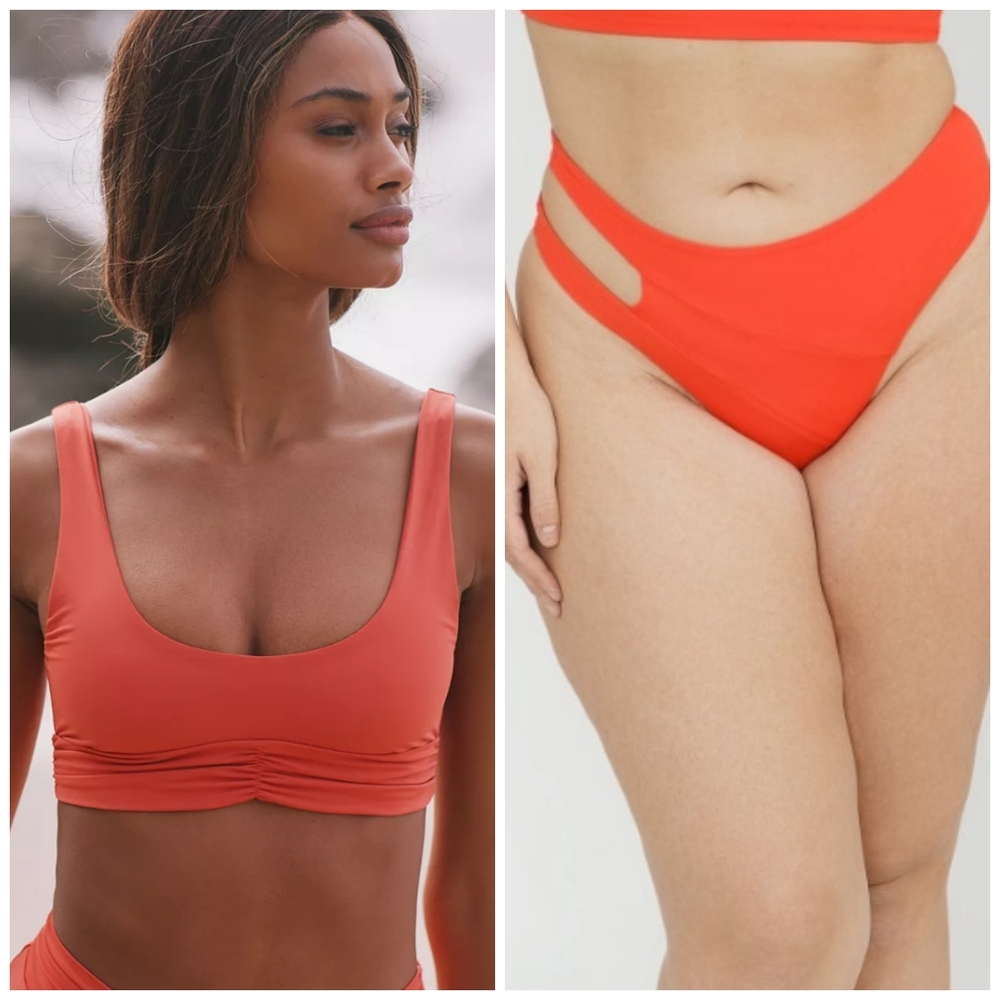 NWT Riot Swim PICO TOP AND KALI Bottom bikini‎ Set Large Mango Color